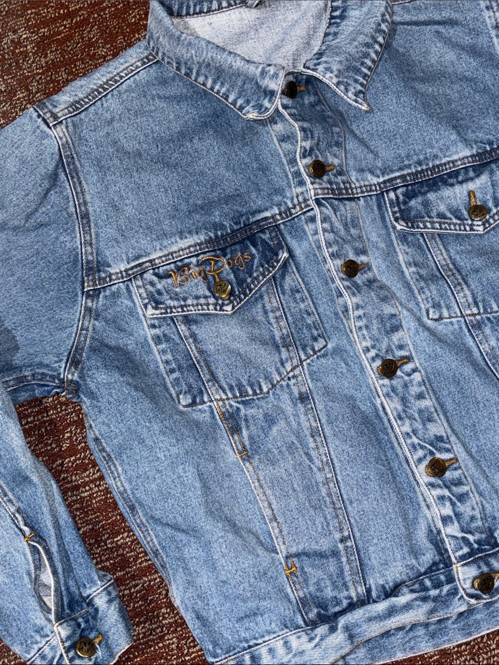 Vintage Big Dogs denim jacket tapered trucker jean jacket embroidered chest logo